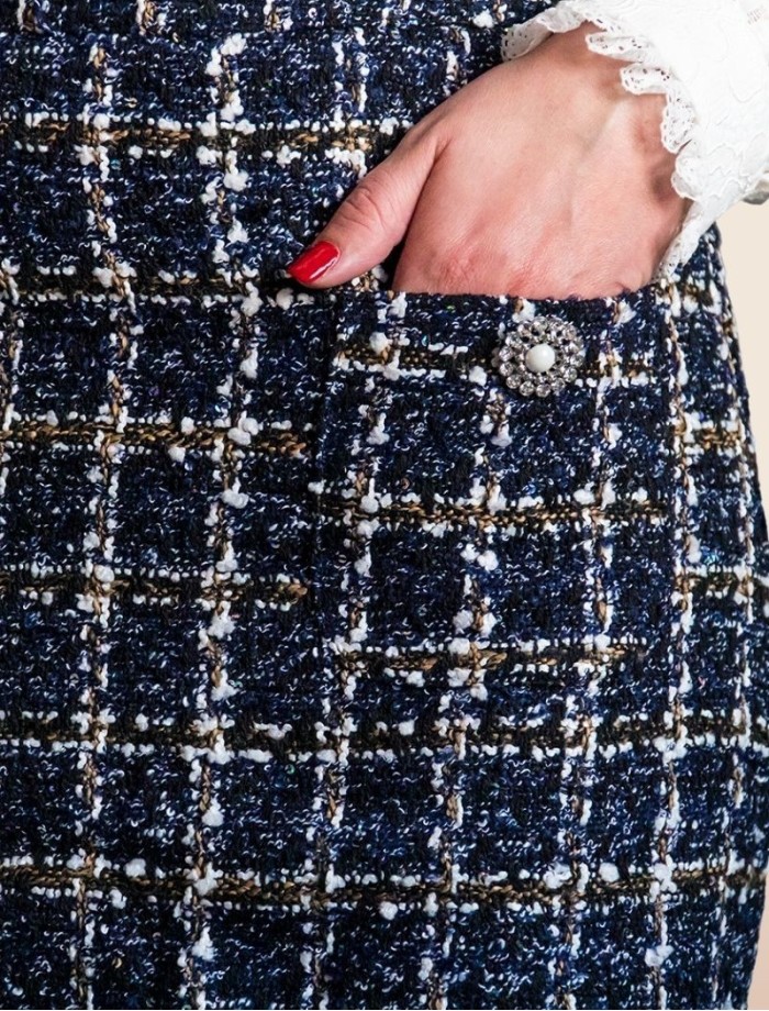 Falda Tweed Botones Joya ANNA Azul