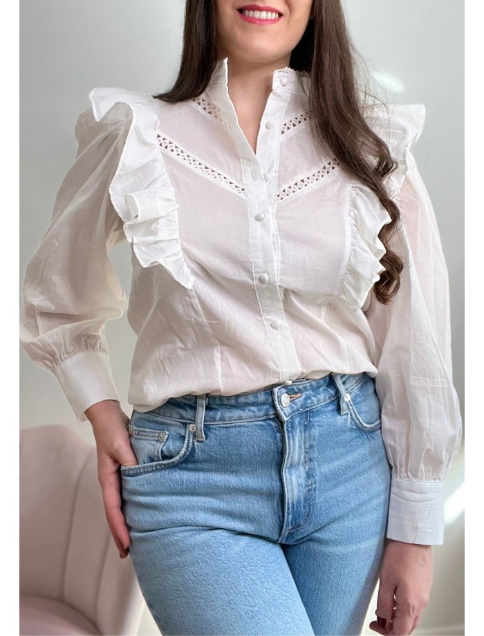 Camisa Volante Lateral Puntilla MABEL