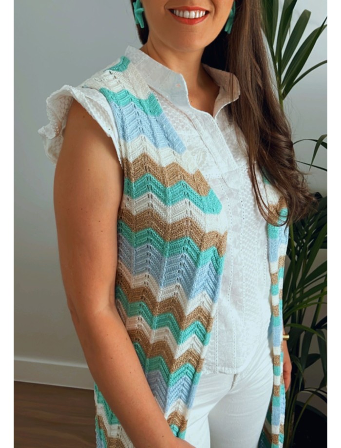 Chaleco Largo ZigZag MONET Verde Agua
