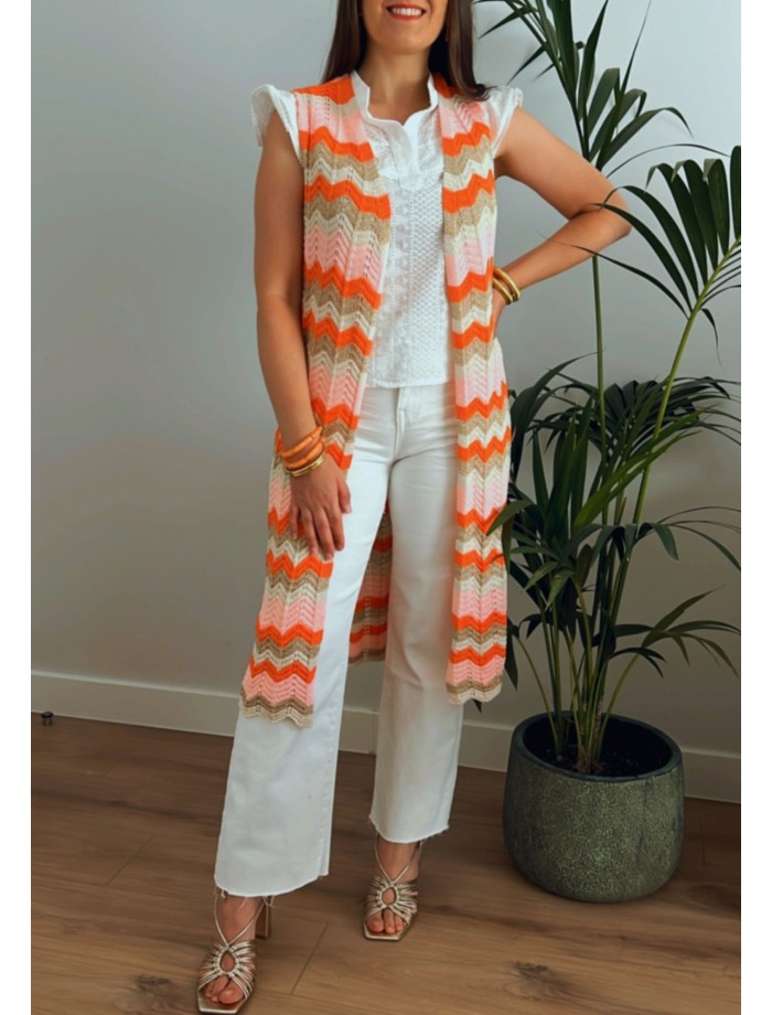 Chaleco Largo ZigZag MONET Rosa y Naranja