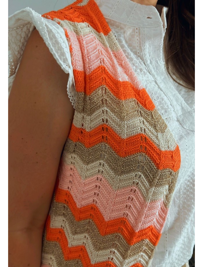 Chaleco Largo ZigZag MONET Rosa y Naranja