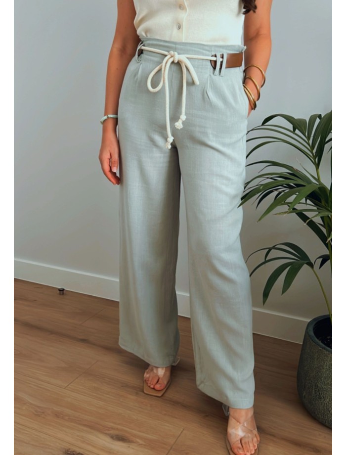 Pantalón Lino Cinturón DANAE Verde Agua