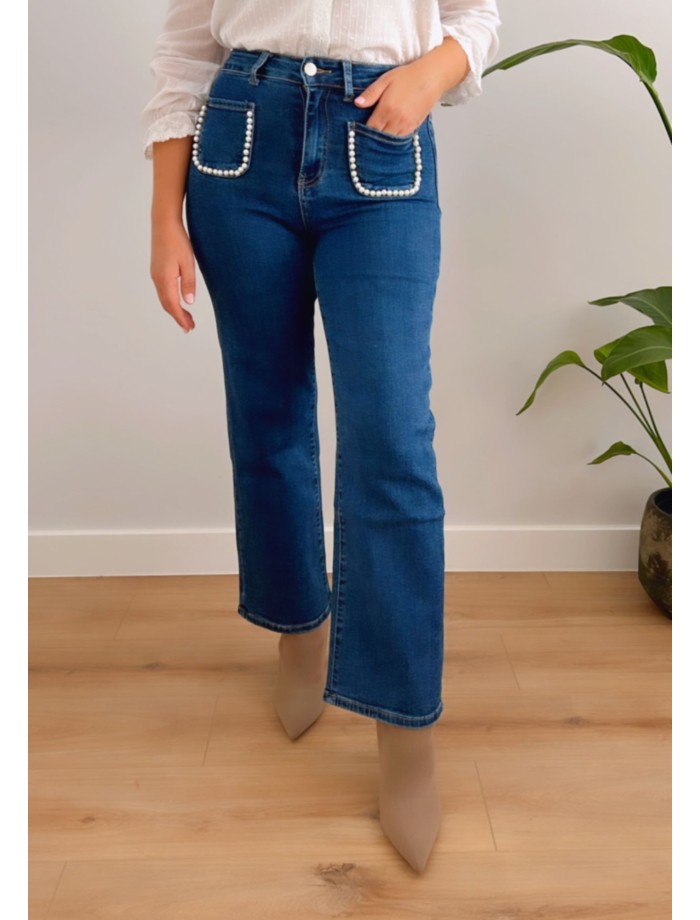 Jeans Rectos Bolsillos Perlas PARÍS Azul