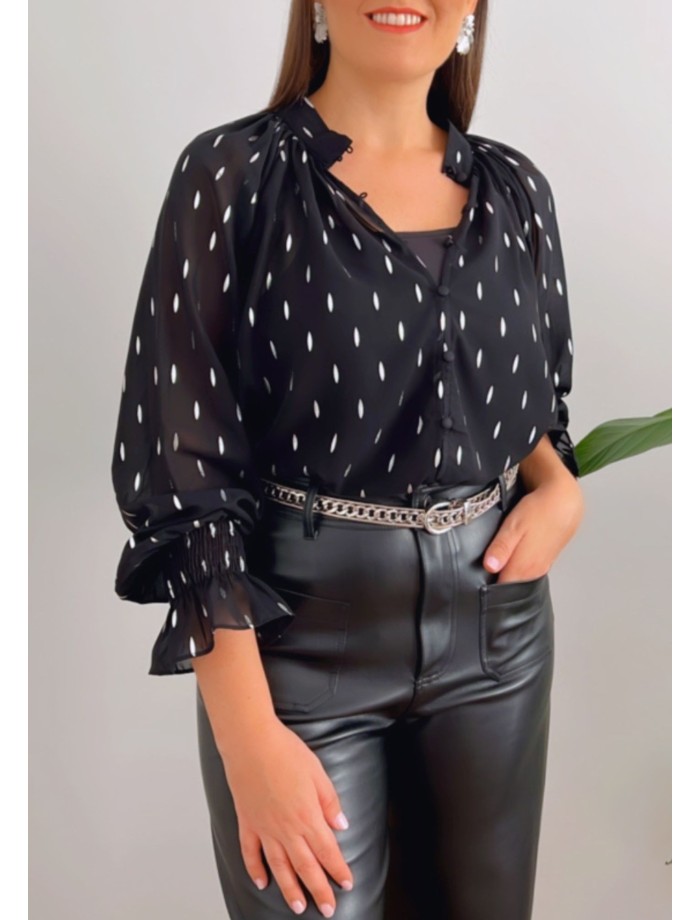 Blusa Detalles Plata MELISA Negro