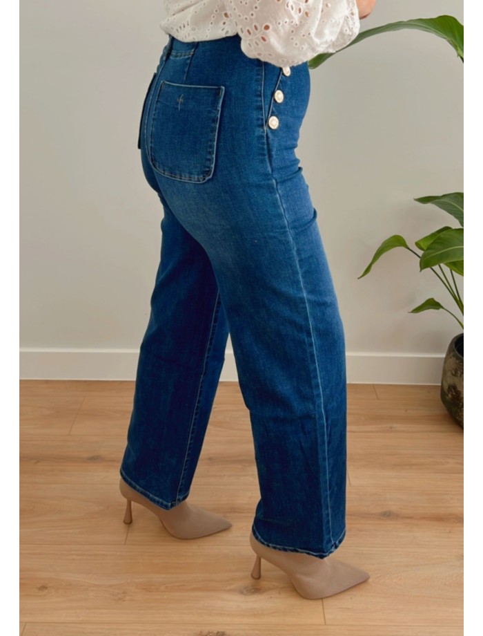 Jeans Wide Leg Botones Joya MARCELA Azul