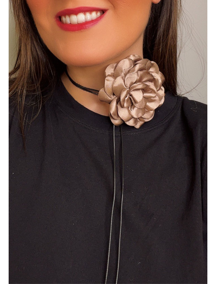 Collar Choker Flor Cordón DALIA Topo