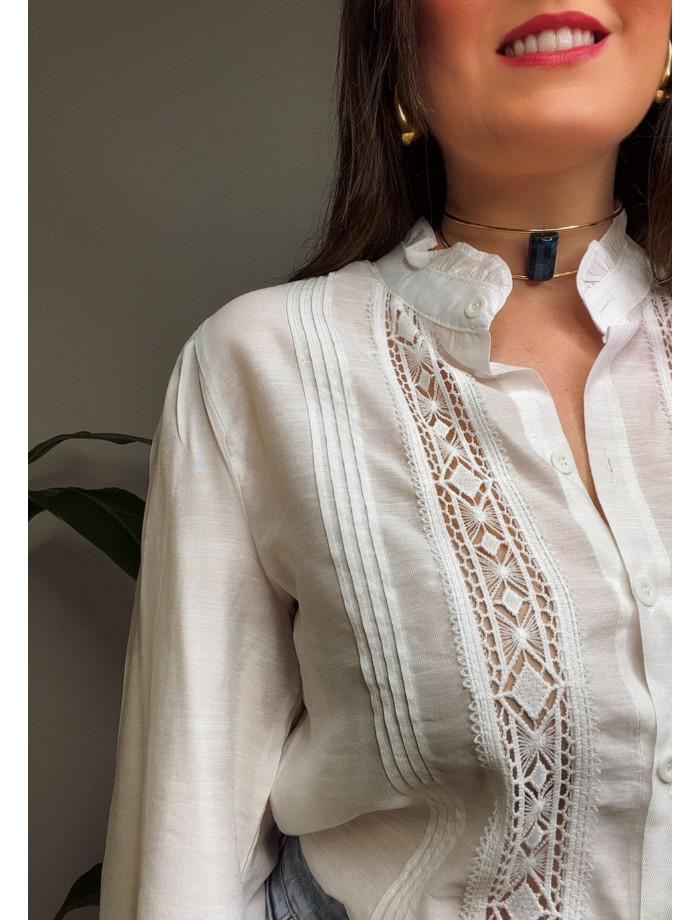 Camisa Encaje Rombos ROMA Blanco