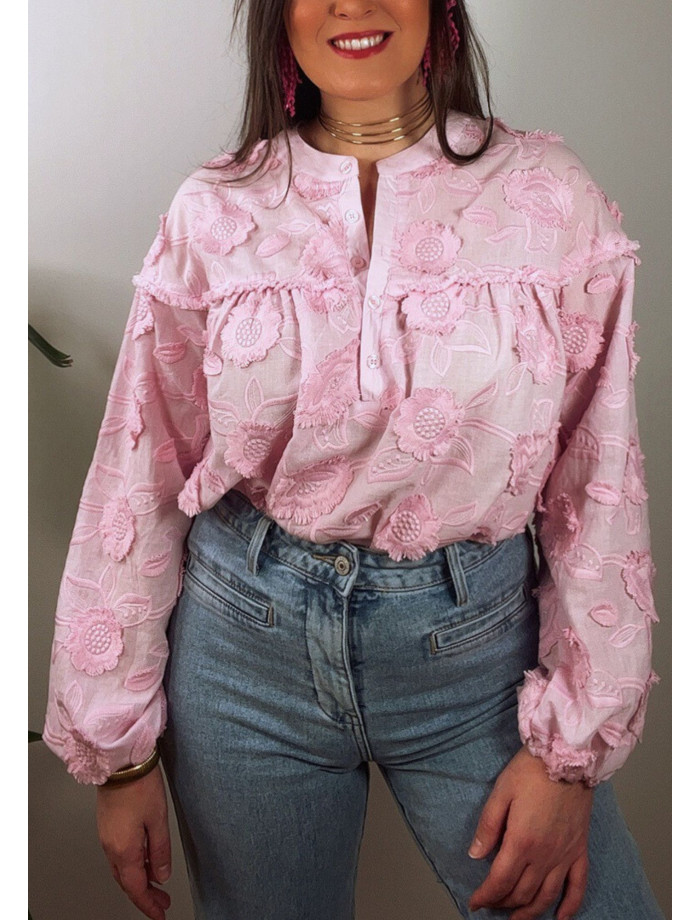 Camisa Flores Relieve OLGA Rosa
