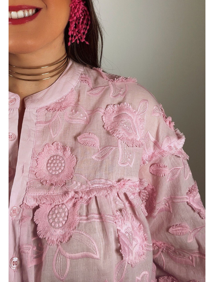 Camisa Flores Relieve OLGA Rosa