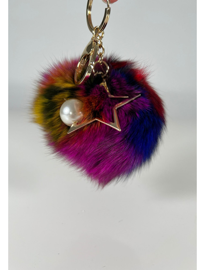 Llavero Charm Pompón Pelo Natural RUKA Multicolor